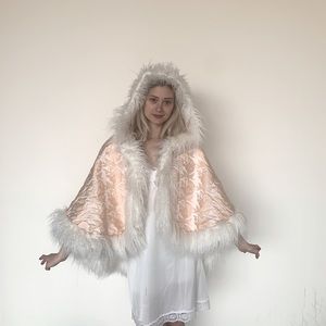 Winter Faux Fur and Silk Cape Cloak